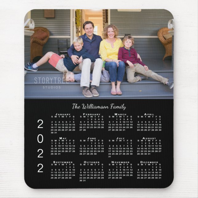 Personalized Photo Name Black 2022 Calendar Mouse Pad (Front)