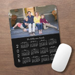 Personalized Photo Name Black 2025 Calendar Mouse Pad<br><div class="desc">Keep the people you love nearby with a personalized 2025 calendar mouse pad. Replace the sample photo and name with your own in the sidebar. The custom text is in a modern white script font. Below it is an easy to read white 2025 calendar on a black background. Makes a...</div>