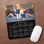 Personalized Photo Name Black 2026 Calendar Mouse Pad<br><div class="desc">Keep the people you love nearby with a personalized 2026 calendar mouse pad. Replace the sample photo and name with your own in the sidebar. The custom text is in a modern white script font. Below it is an easy to read white 2026 calendar on a black background. Makes a...</div>