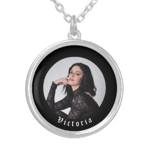 Personalized Photo Name Black Gothic Silver Plated Necklace