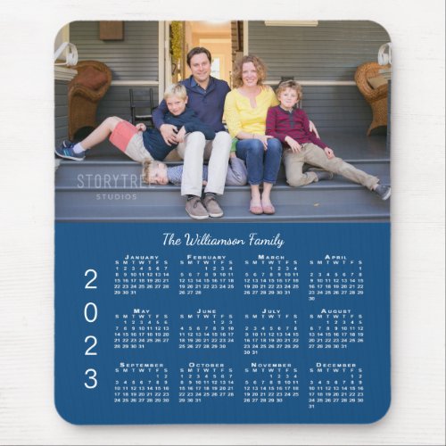 Personalized Photo Name Blue 2023 Calendar Mouse Pad