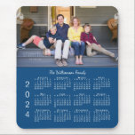 Personalized Photo Name Blue 2024 Calendar Mouse Pad<br><div class="desc">Keep the people you love nearby with a personalized 2024 calendar mouse pad. Replace the sample photo and name with your own in the sidebar. The custom text is in a modern white script font. Below it is an easy to read white 2024 calendar on a blue background. Makes a...</div>