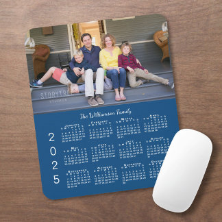 Personalized Photo Name Blue 2025 Calendar Mouse Pad