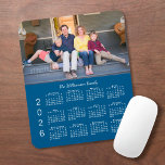 Personalized Photo Name Blue 2026 Calendar Mouse Pad<br><div class="desc">Keep the people you love nearby with a personalized 2026 calendar mouse pad. Replace the sample photo and name with your own in the sidebar. The custom text is in a modern white script font. Below it is an easy to read white 2026 calendar on a blue background. Makes a...</div>