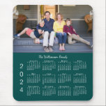 Personalized Photo Name Blue-Green 2024 Calendar Mouse Pad<br><div class="desc">Keep the people you love nearby with a personalized 2024 calendar mouse pad. Replace the sample photo and name with your own in the sidebar. The custom text is in a modern white script font. Below it is an easy to read white 2024 calendar on a blue-green background. Makes a...</div>