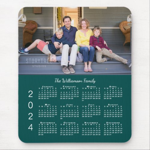 Personalized Photo Name Blue_Green 2024 Calendar Mouse Pad