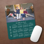 Personalized Photo Name Blue-Green 2025 Calendar Mouse Pad<br><div class="desc">Keep the people you love nearby with a personalized 2025 calendar mouse pad. Replace the sample photo and name with your own in the sidebar. The custom text is in a modern white script font. Below it is an easy to read white 2025 calendar on a blue-green background. Makes a...</div>