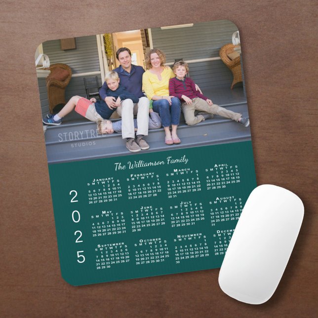 Personalized Photo Name Blue-Green 2025 Calendar Mouse Pad (Personalized Photo Name Blue-Green 2025 Calendar Mouse Pad in situ)