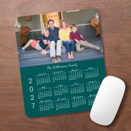 Personalized Photo Name Blue-Green 2027 Calendar Mouse Pad