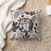 Personalized Photo & Name Botanical Throw Pillow