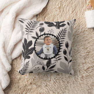 Personalized Photo & Name Botanical Throw Pillow