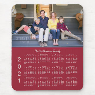 Personalized Photo Name Burgundy 2021 Calendar Mouse Pad