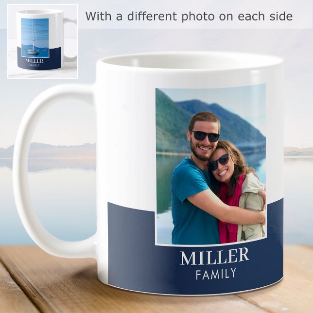 Personalized Photo Name Dark Blue Modern Coffee Mug (Creator Uploaded)