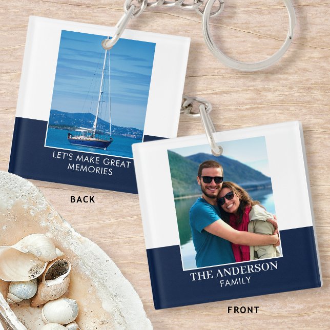 Personalized Photo Name Dark Blue Modern Keychain (Creator Uploaded)