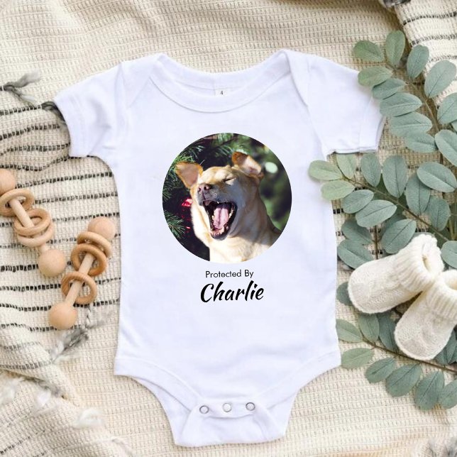 Personalized Photo Name Dog Protected By Dog Baby Bodysuit (Creator Uploaded)