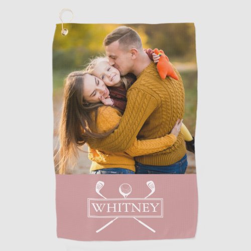 Personalized Photo Name Dusty Rose Golf Clubs Ball Golf Towel