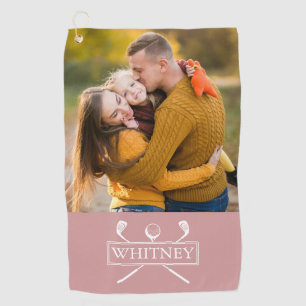 Personalized Photo Name Dusty Rose Golf Clubs Ball Towel