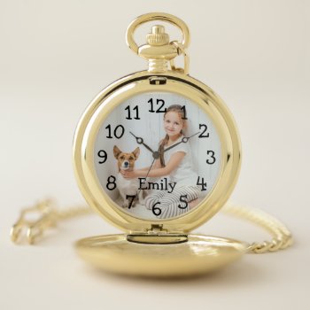 Personalized Photo Name Elegant Pocket Watch by thisisnotmedesigns at Zazzle