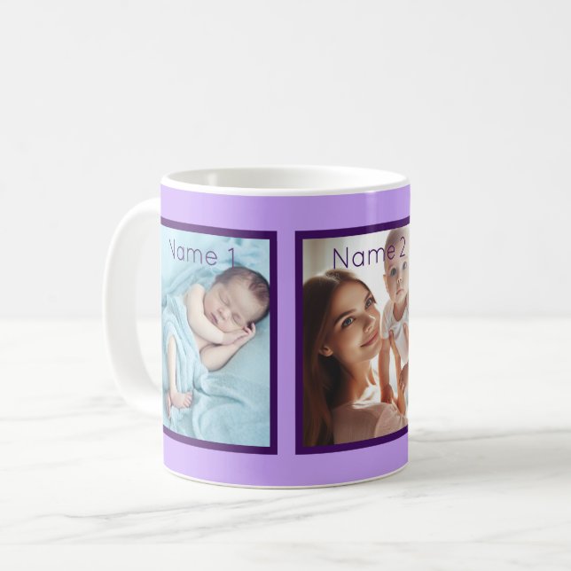 Personalized Photo Name Lilac Violet Elegant Cute Coffee Mug (Front Left)