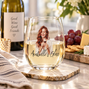 Personalized Photo Name Monogram Gift Stemless Wine Glass