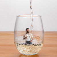 Personalized Photo Name Monogram Gift  Stemless Wine Glass
