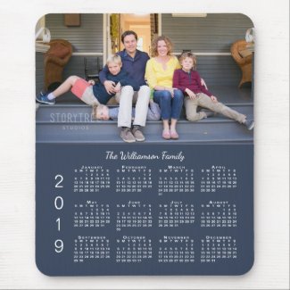 Personalized Photo Name Navy Blue 2019 Calendar Mouse Pad