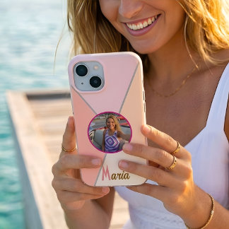 Personalized Photo & Name Pastel Pink Color Block iPhone 15 Case