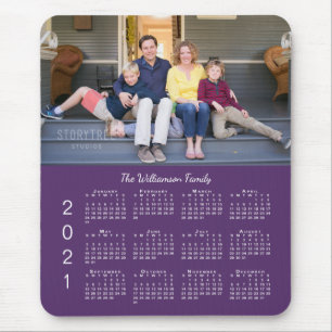Personalized Photo Name Purple 2021 Calendar Mouse Pad