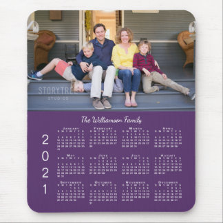 Personalized Photo Name Purple 2021 Calendar Mouse Pad