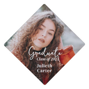 Personalized Photo Name Simple Minimalist Graduation Cap Topper