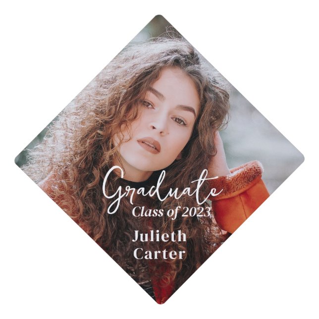 Personalized Photo Name | Simple Minimalist  Graduation Cap Topper (Front)