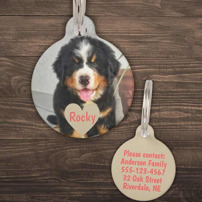 Personalized Photo, Name & Text (red) Pet ID Tag (Creator Uploaded)