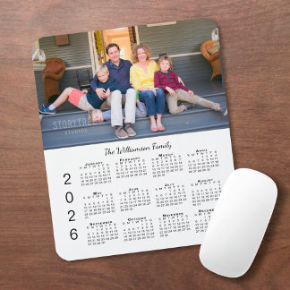 Personalized Photo Name White 2026 Calendar Mouse Pad