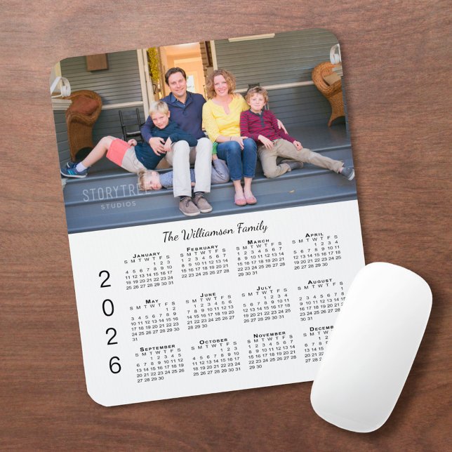 Personalized Photo Name White 2026 Calendar Mouse Pad (Personalized Photo Name White 2026 Calendar Mouse Pad in situ)