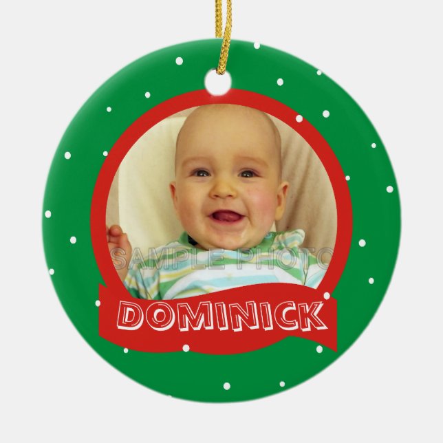 Personalized Photo & Name Xmas Round Ornaments (Front)