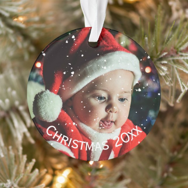 Personalized Photo Name Year Snow Ornament (Tree)