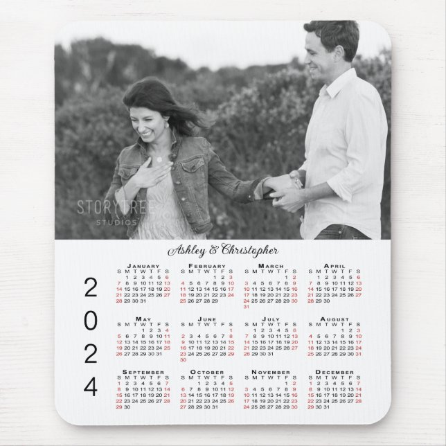 Personalized Photo Names 2024 Calendar Mouse Pad (Front)