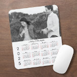 Personalized Photo Names 2025 Calendar Mouse Pad<br><div class="desc">Keep the person you love nearby with a personalized 2025 calendar mouse pad. Replace the sample photo and names with your own in the sidebar. The custom text is in an elegant black script font. Below it is an easy to read 2025 calendar with black weekdays and red weekend dates...</div>