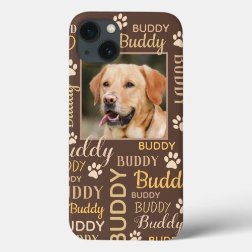 Personalized Photo Names Brown Dog iPhone 13 Case