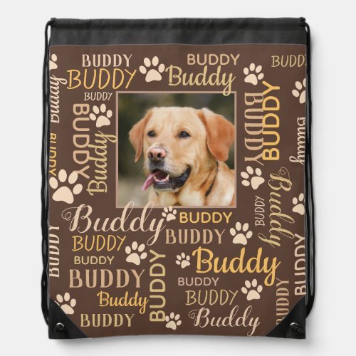Personalized Photo Names Brown Dog  Drawstring Bag