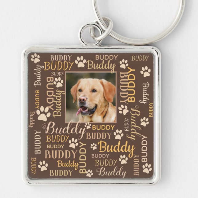 Personalized Photo Names | Brown Dog Keychain (Front)