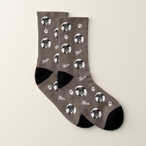 Personalized Photo Names Brown Dog Pattern Socks