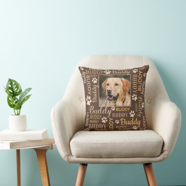 Personalized Photo Names Brown Dog Pillow Zazzle