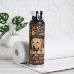 Personalized Photo Names   Brown Dog  Water Bottle
