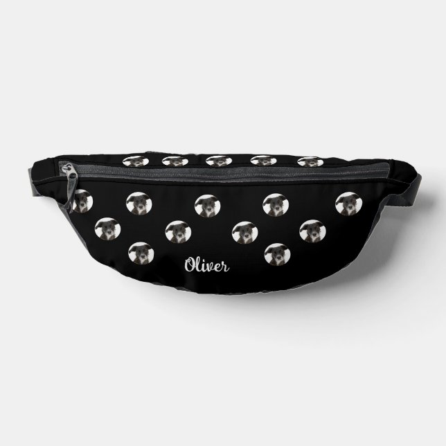 Personalized Photo Names Dog Photo Black Fanny Pack (Lay Down)