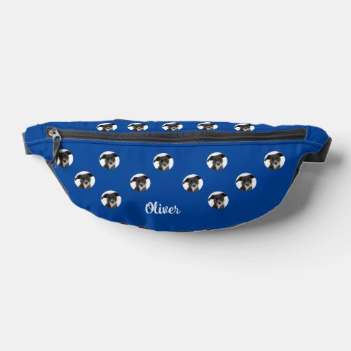 Personalized Photo Names Dog Photo Deep Blue Fanny Pack