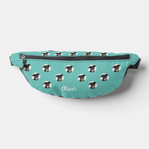 Personalized Photo Names Dog Photo Light Teal Fanny Pack