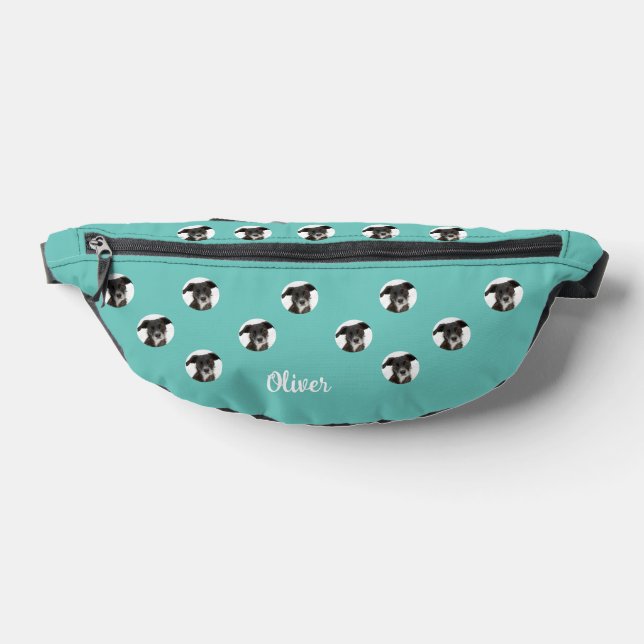 Personalized Photo Names Dog Photo Light Teal Fanny Pack (Lay Down)