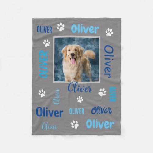 Personalized Photo Names  Grey Dog Fleece Blanket
