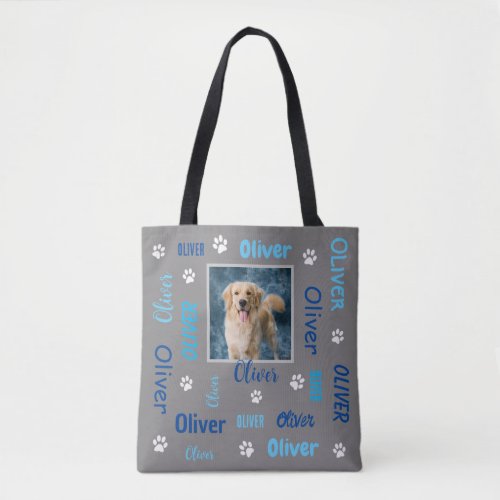 Personalized Photo Names  Grey Dog Tote Bag